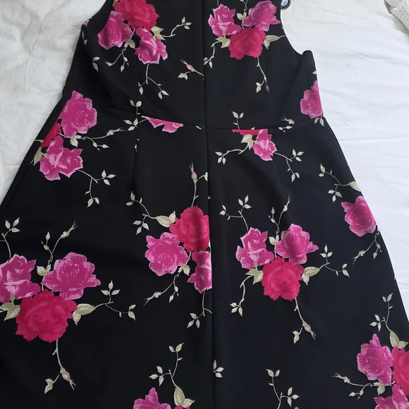 Betsey Johnson Black Midi Dress with Hot Pink Floral Print - Picture 5 of 5